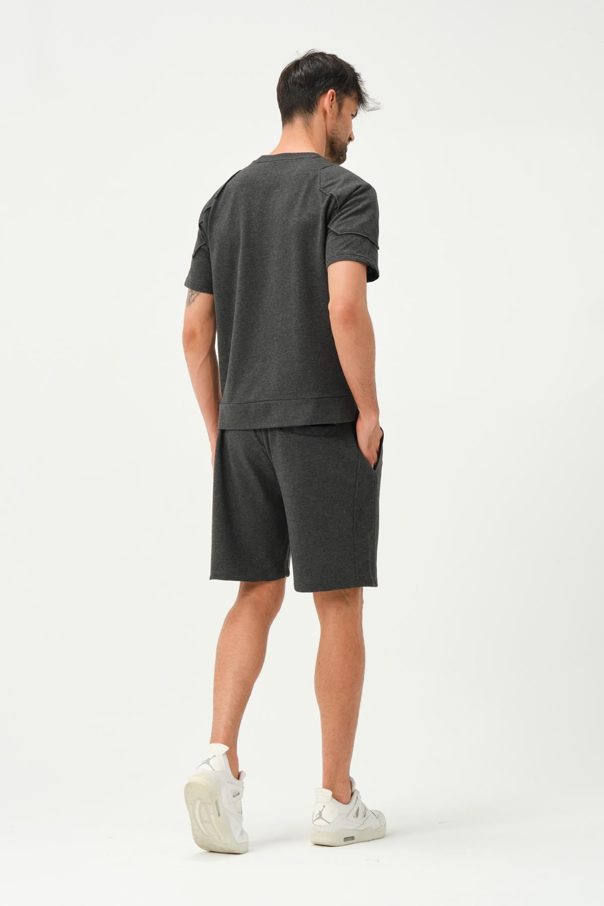 Erkek Kol Detaylı T-shirt Antrasit