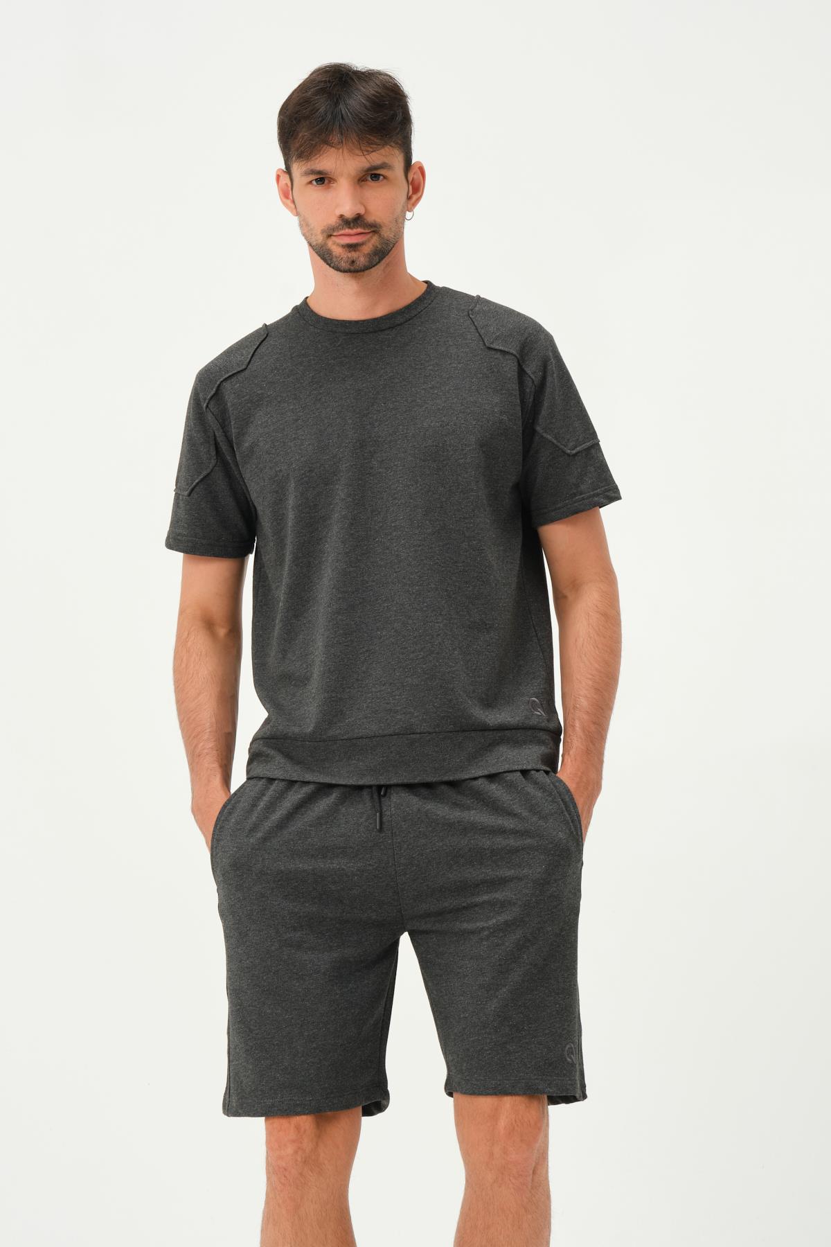 Erkek Kol Detaylı T-shirt Antrasit