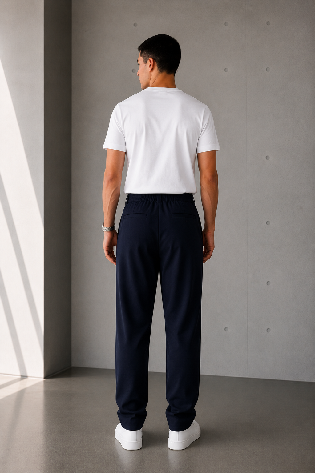 Erkek Lacivert Baggy Fit Pileli Kumaş Pantolon