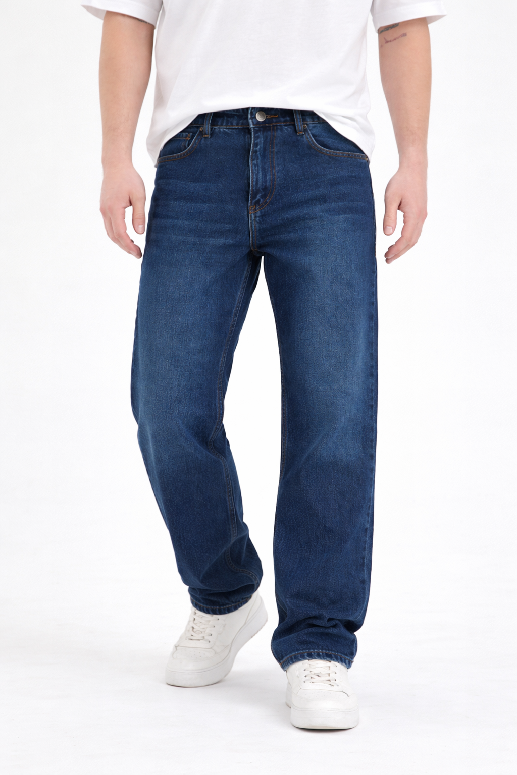 Erkek Lacivert Yıkamalı Baggy Fit Kot Pantolon