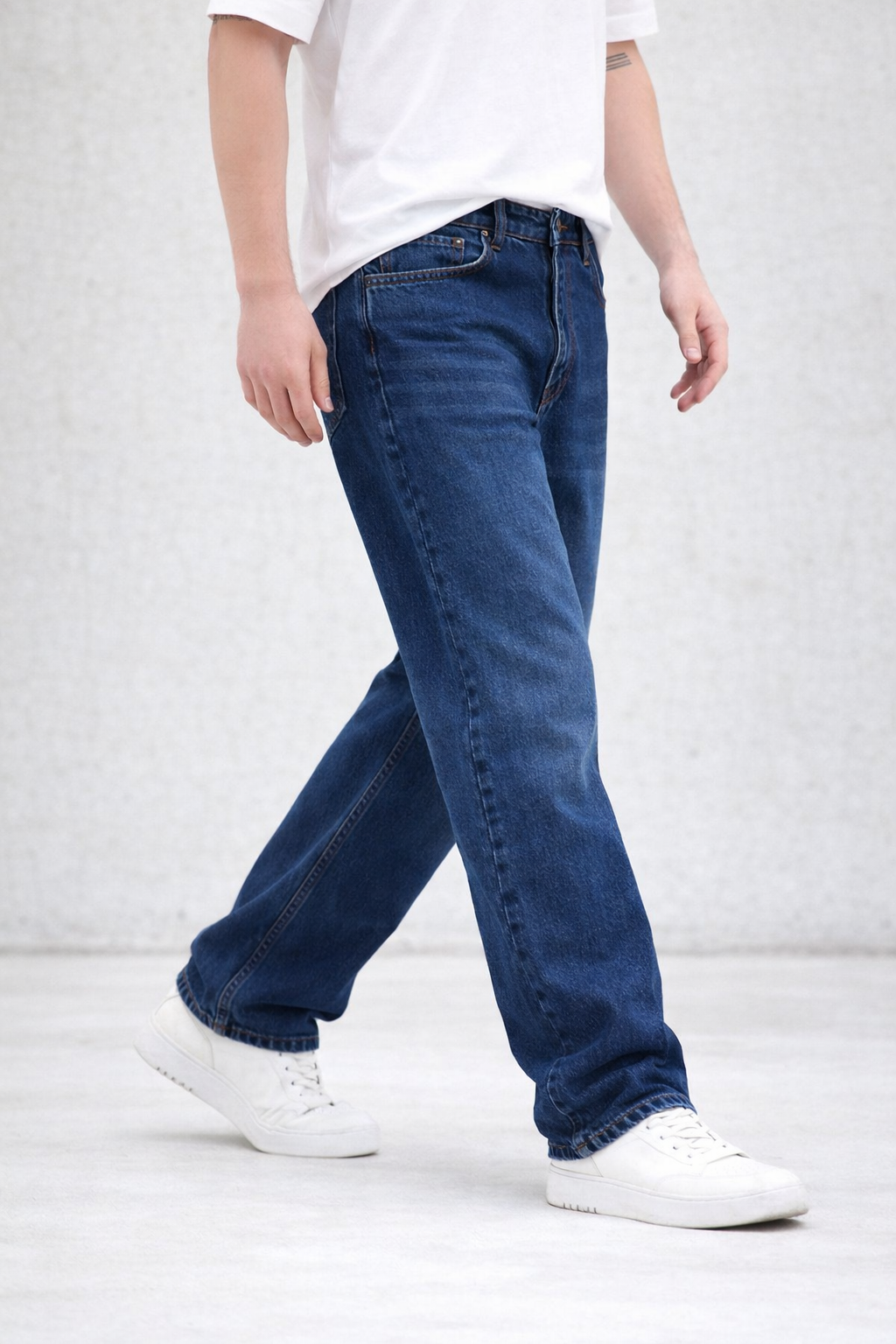 Erkek Lacivert Yıkamalı Baggy Fit Kot Pantolon