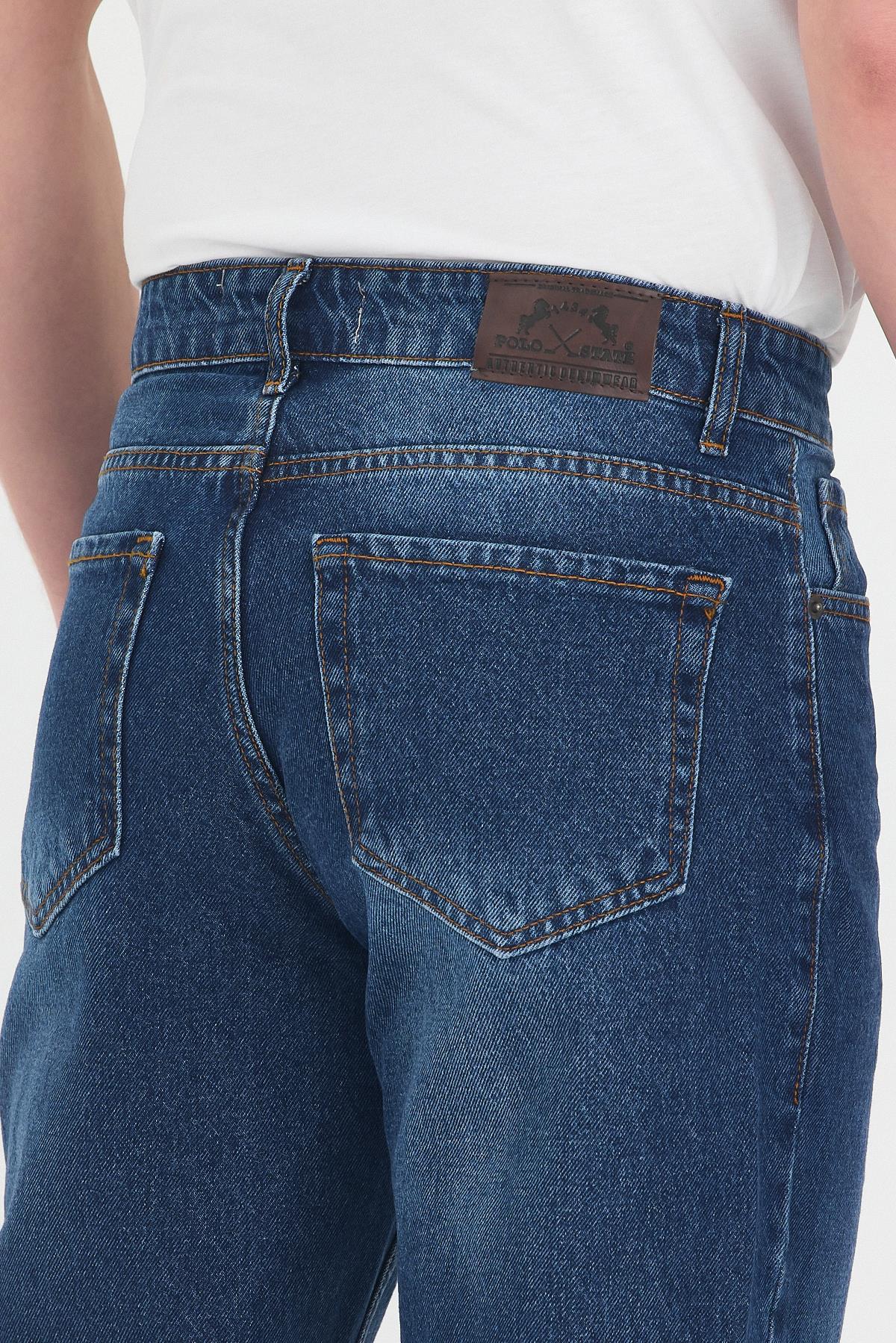 Erkek Lacivert Yıkamalı Baggy Fit Kot Pantolon