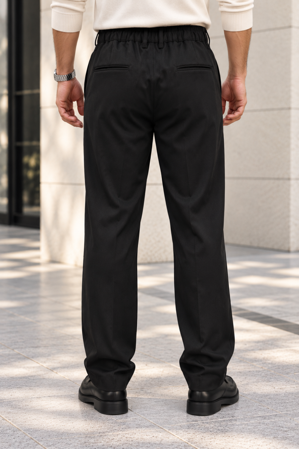 Erkek Likralı Pileli Baggy Fit Pantolon - Siyah Siyah