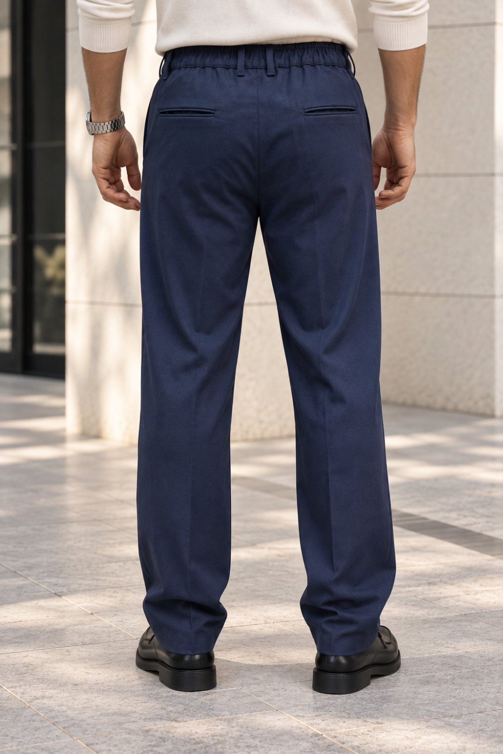 Erkek Likralı Pileli Baggy Fit Pantolon - Lacivert Lacivert
