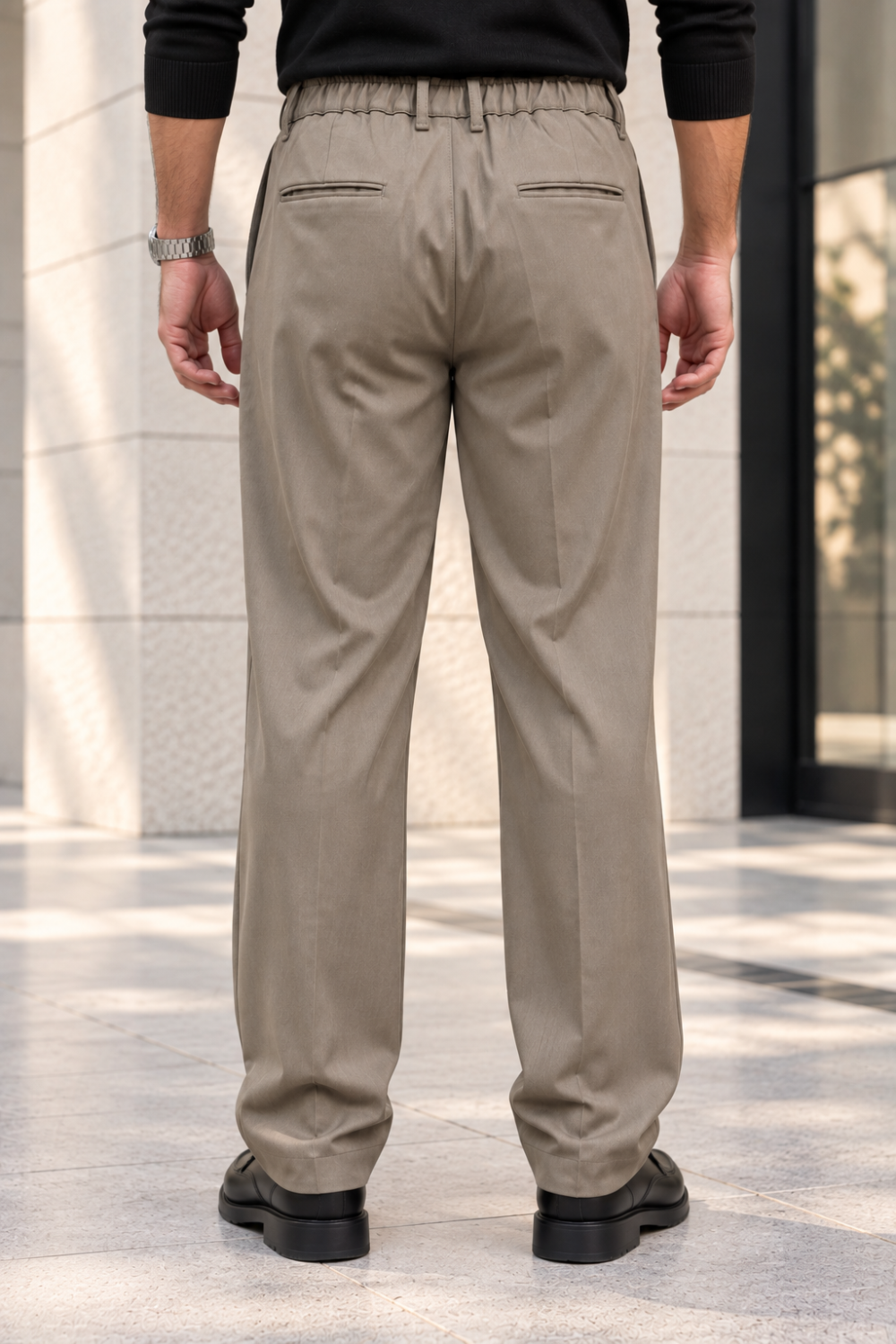 Erkek Likralı Pileli Baggy Fit Pantolon - Bej Bej