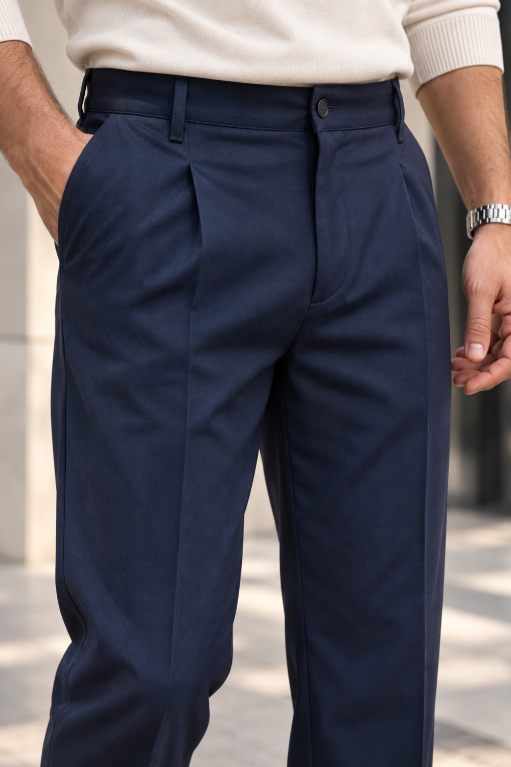 Erkek Likralı Pileli Baggy Fit Pantolon - Lacivert Lacivert