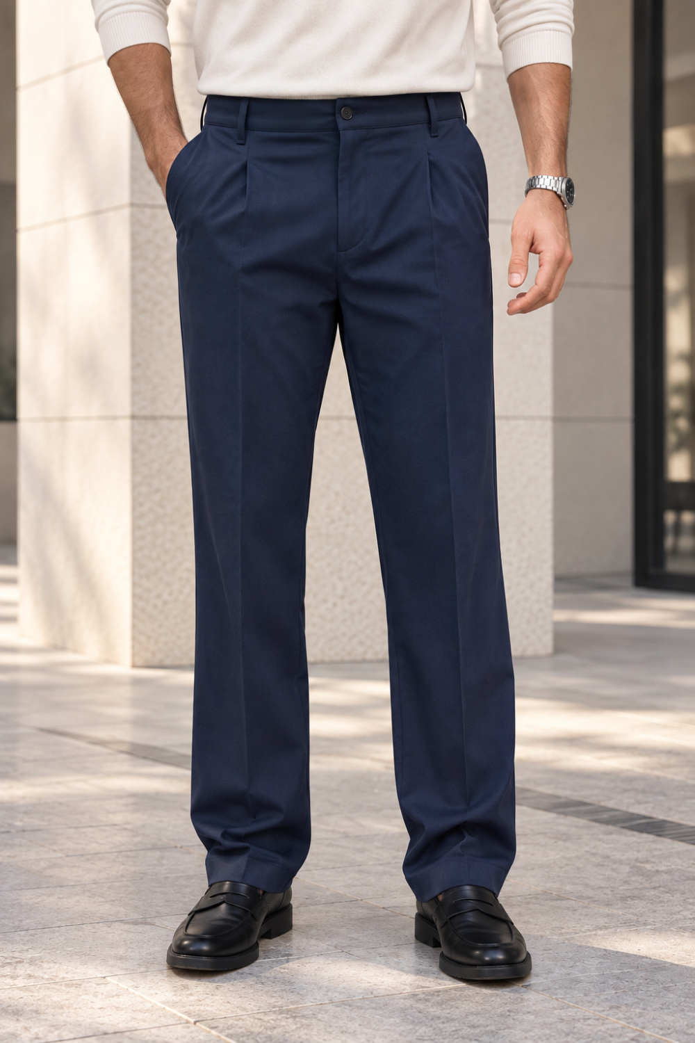 Erkek Likralı Pileli Baggy Fit Pantolon - Lacivert Lacivert