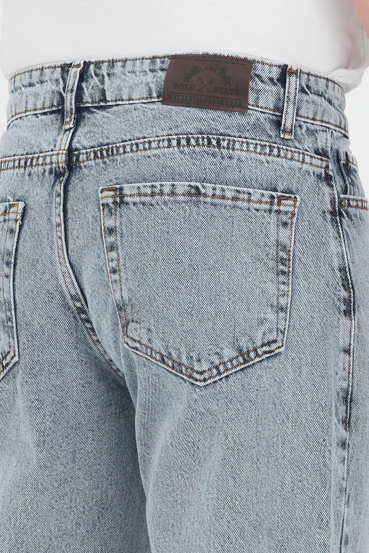 Erkek Mavi Yıkamalı Baggy Fit Kot Pantolon