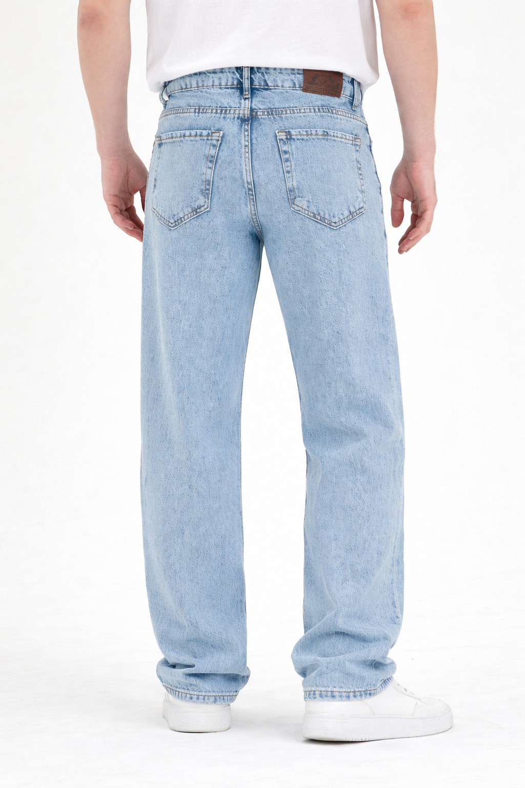 Erkek Mavi Yıkamalı Baggy Fit Kot Pantolon