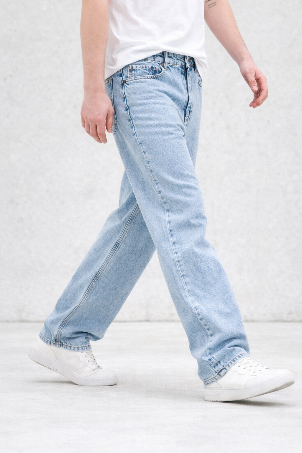 Erkek Mavi Yıkamalı Baggy Fit Kot Pantolon