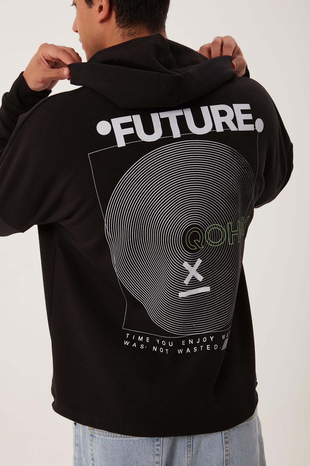 Erkek Oversize Baskılı Sweatshirt Siyah