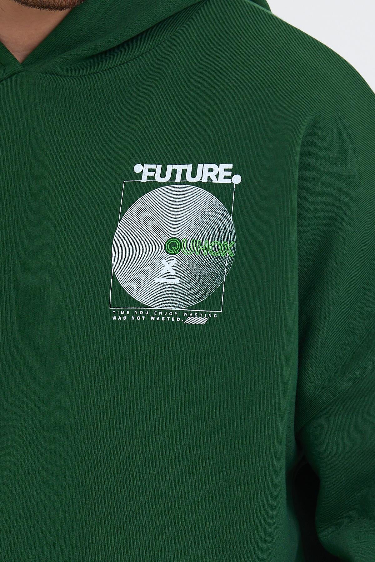 Erkek Oversize Baskılı Sweatshirt Yeşil