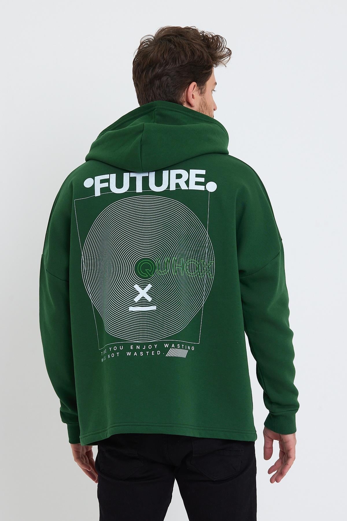 Erkek Oversize Baskılı Sweatshirt Yeşil