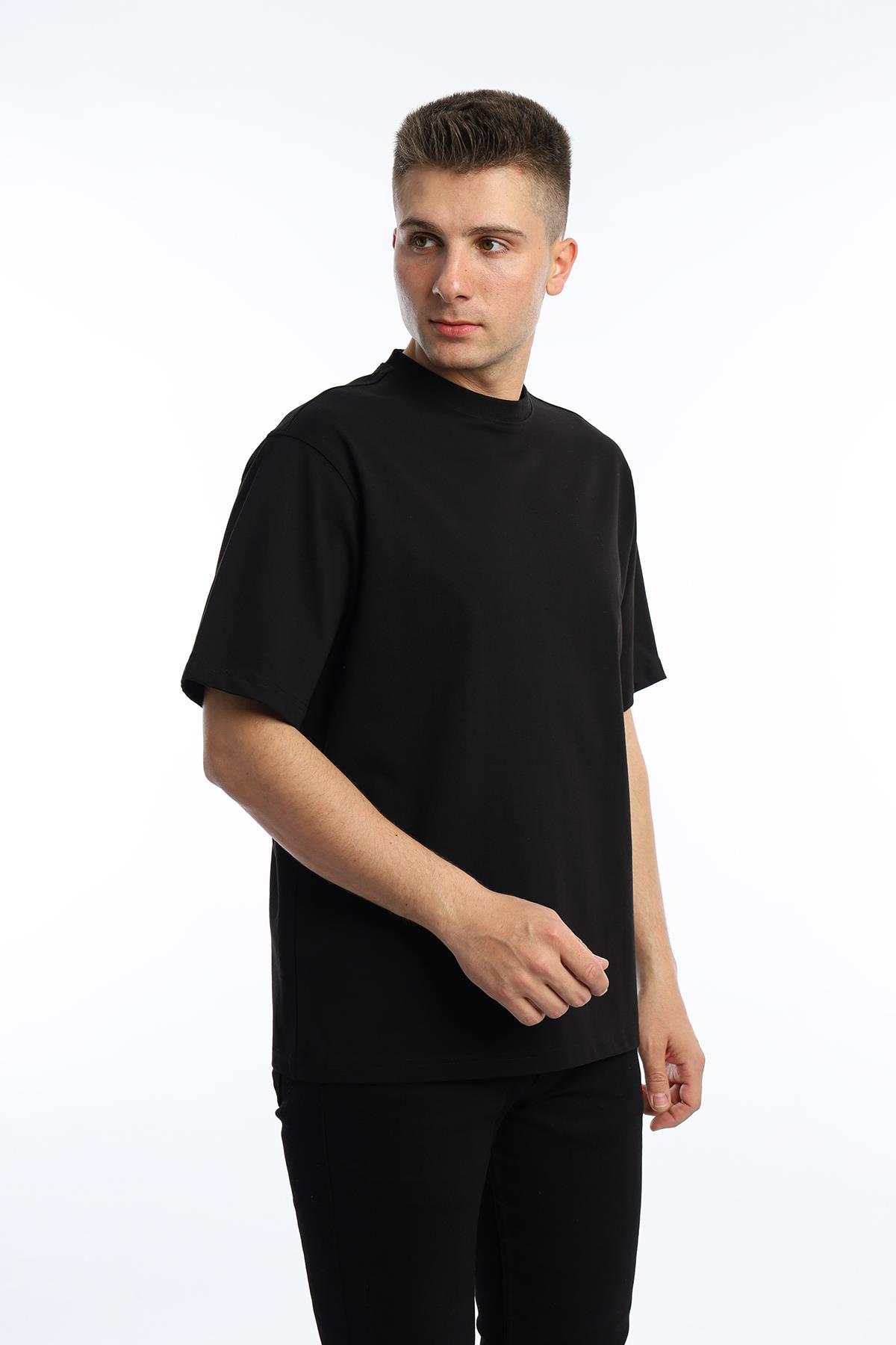 Erkek Oversize Fit Bisiklet Yaka Basic Tişört Siyah