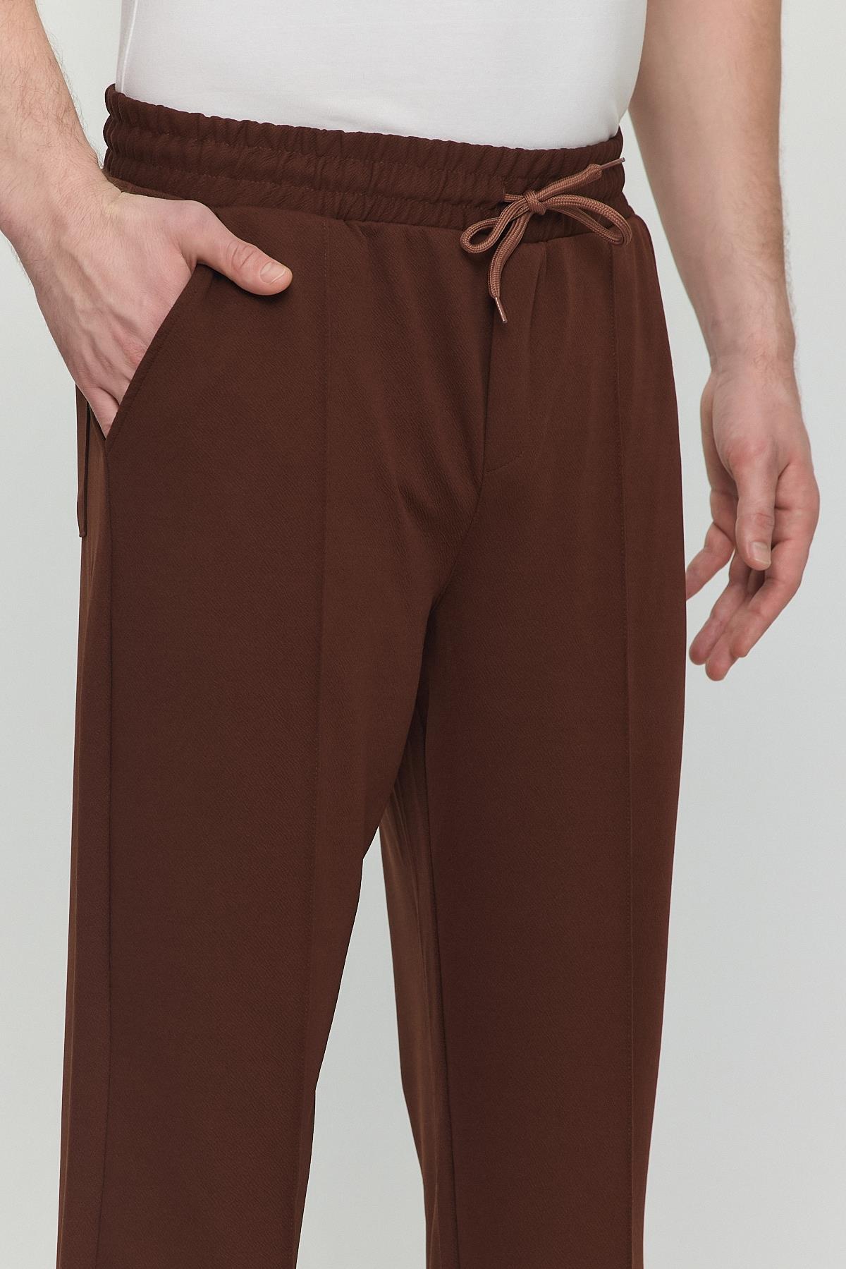 Erkek Palazzo Baggy Rahat Pantolon Kahverengi