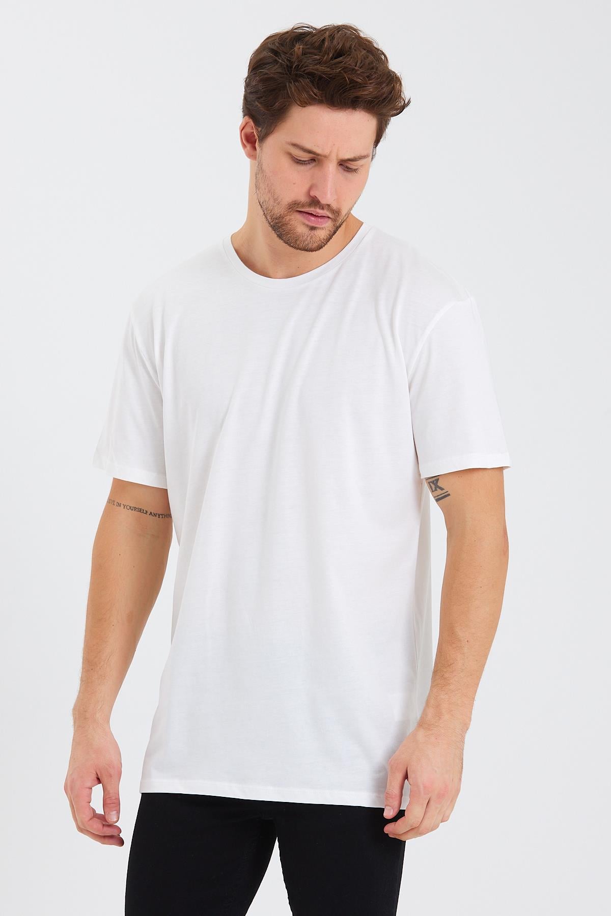 Erkek Pamuk Modal Oversize T-shirt Beyaz