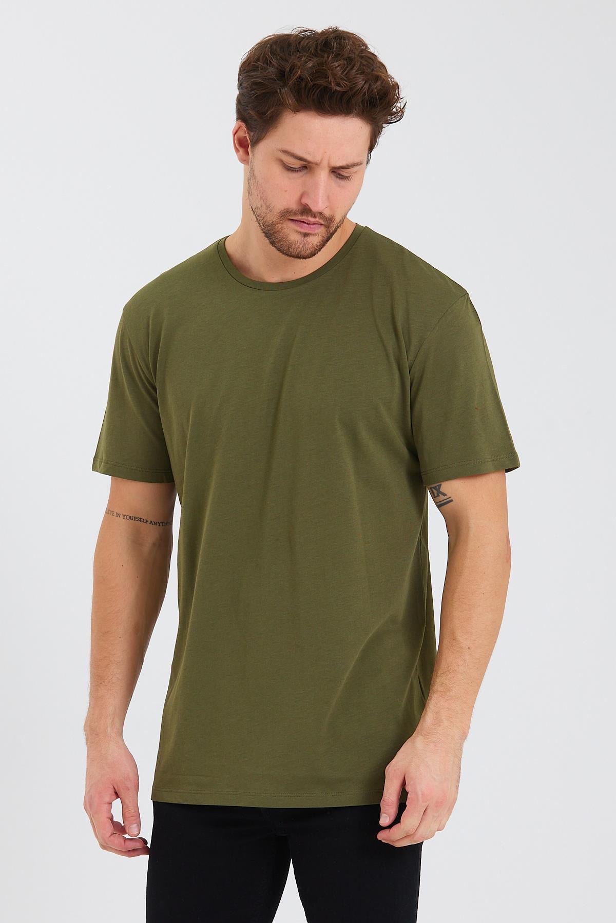 Erkek Pamuk Modal Oversize T-shirt Haki