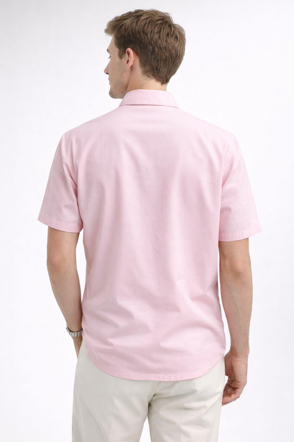 Erkek Pamuklu Açık Pembe Kısa Kollu Regular Fit Gömlek