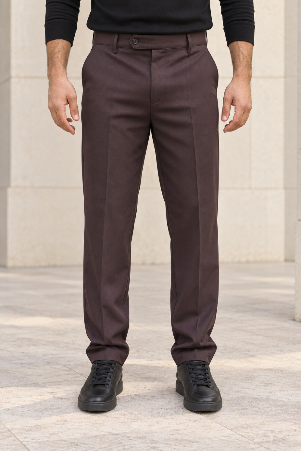 Erkek Pamuklu Likralı Regular Fit Kumaş Pantolon - Kahverengi Kahverengi