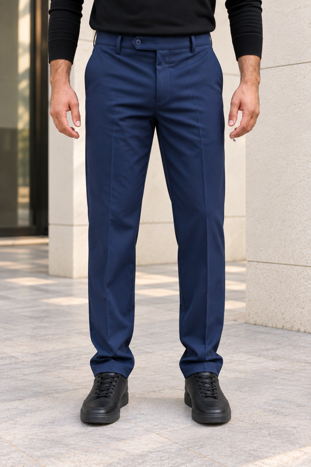 Erkek Pamuklu Likralı Regular Fit Kumaş Pantolon - Lacivert Lacivert