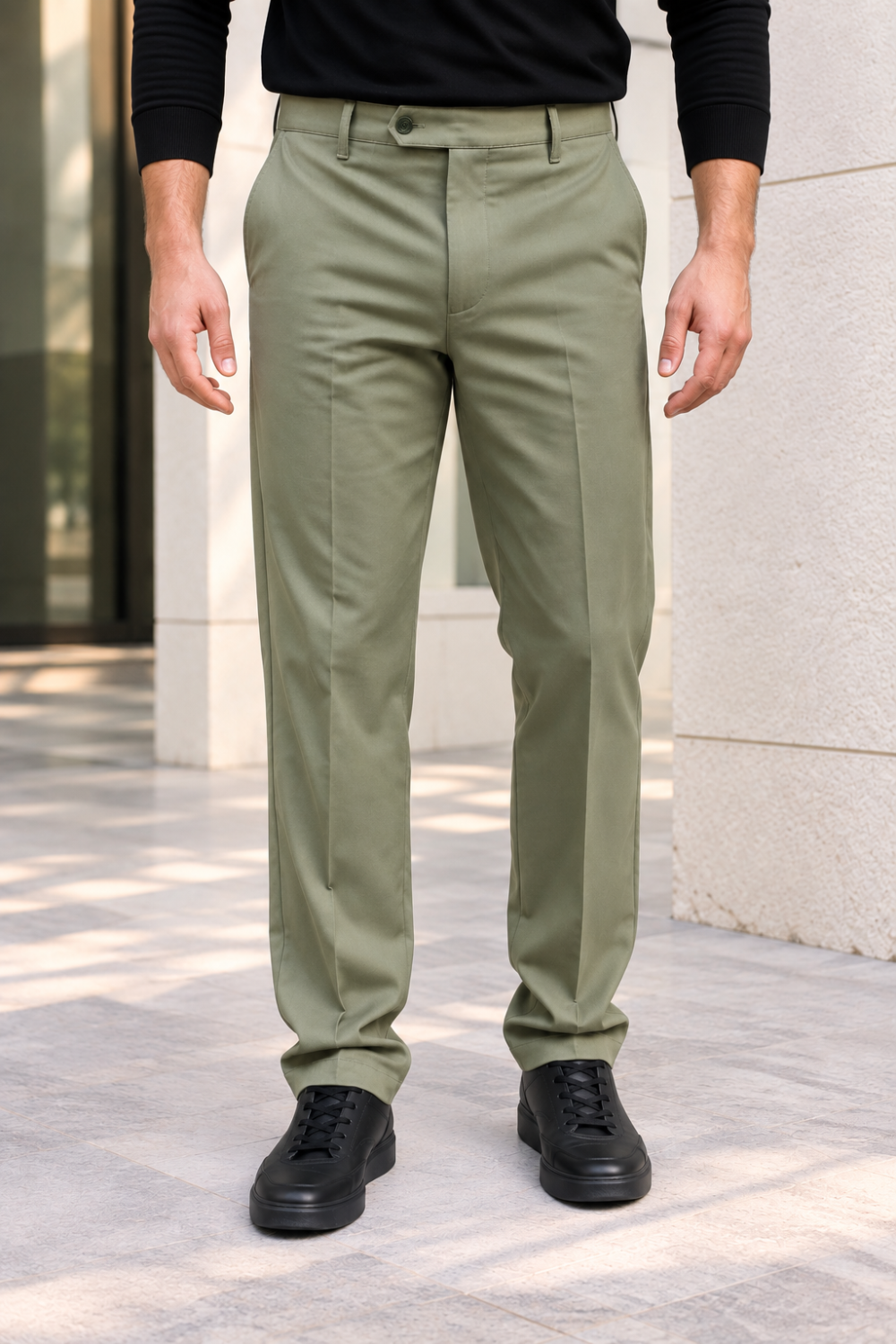 Erkek Pamuklu Likralı Regular Fit Kumaş Pantolon - Haki Haki