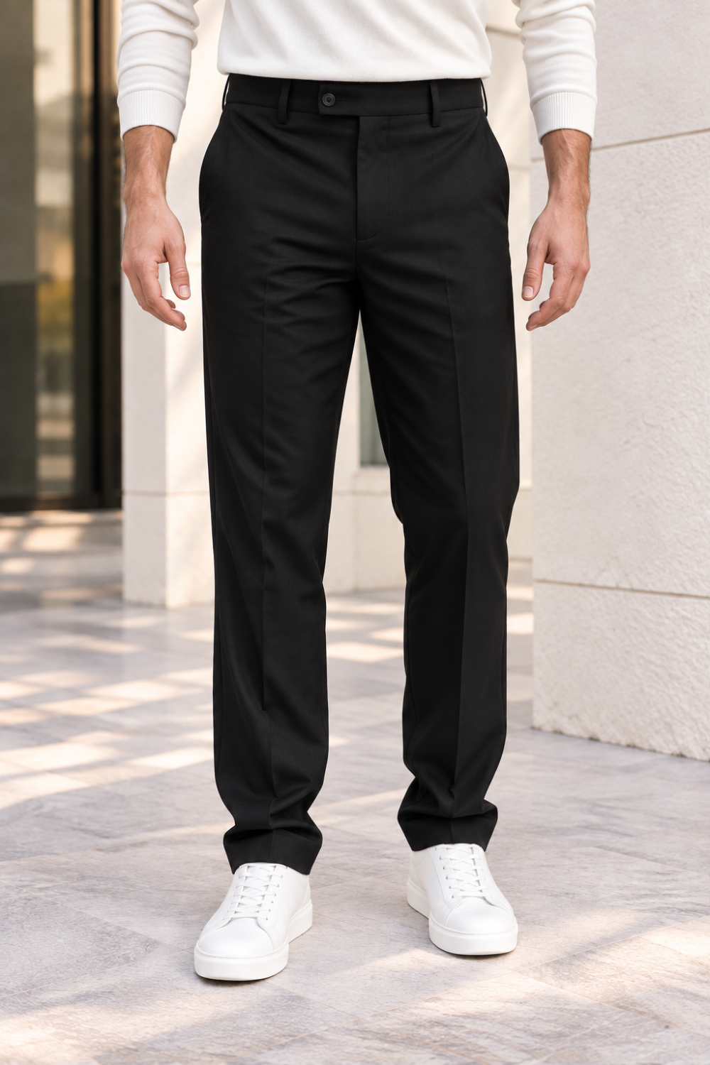 Erkek Pamuklu Likralı Regular Fit Kumaş Pantolon - Siyah Siyah