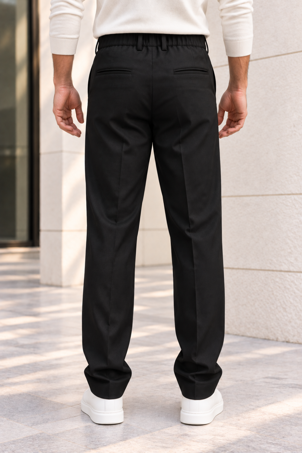 Erkek Pamuklu Likralı Regular Fit Kumaş Pantolon - Siyah Siyah