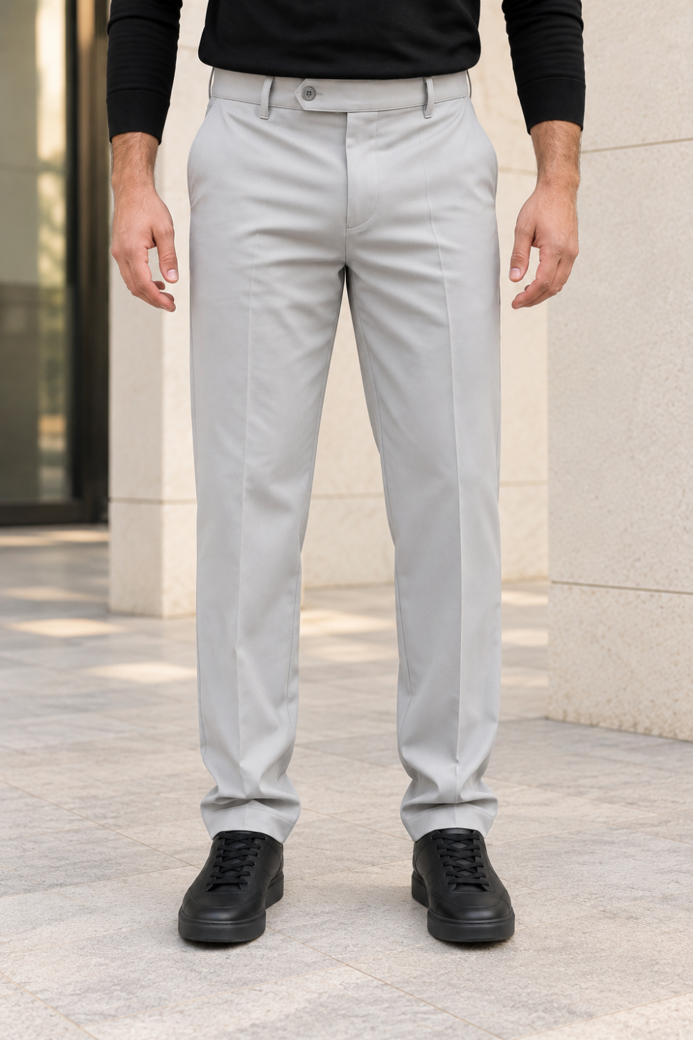 Erkek Pamuklu Likralı Regular Fit Kumaş Pantolon - Gri Gri
