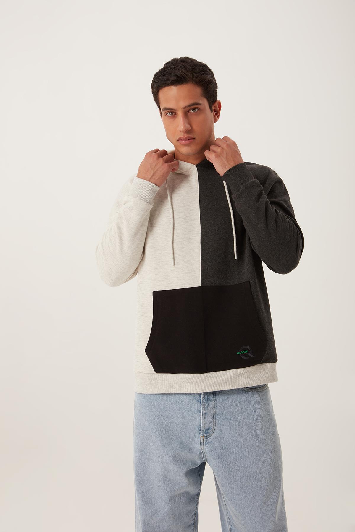 Erkek Parçalı 3 İplik Sweatshirt Beyaz