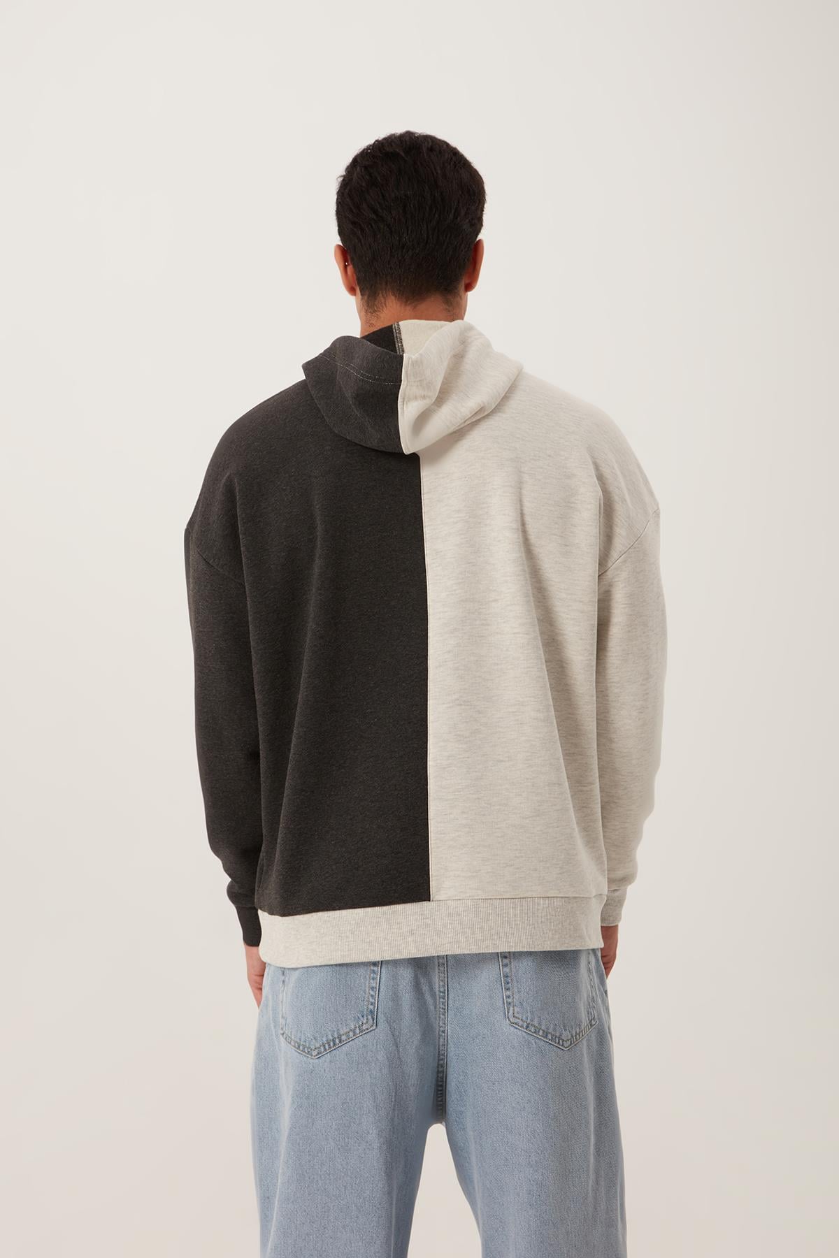 Erkek Parçalı 3 İplik Sweatshirt Beyaz