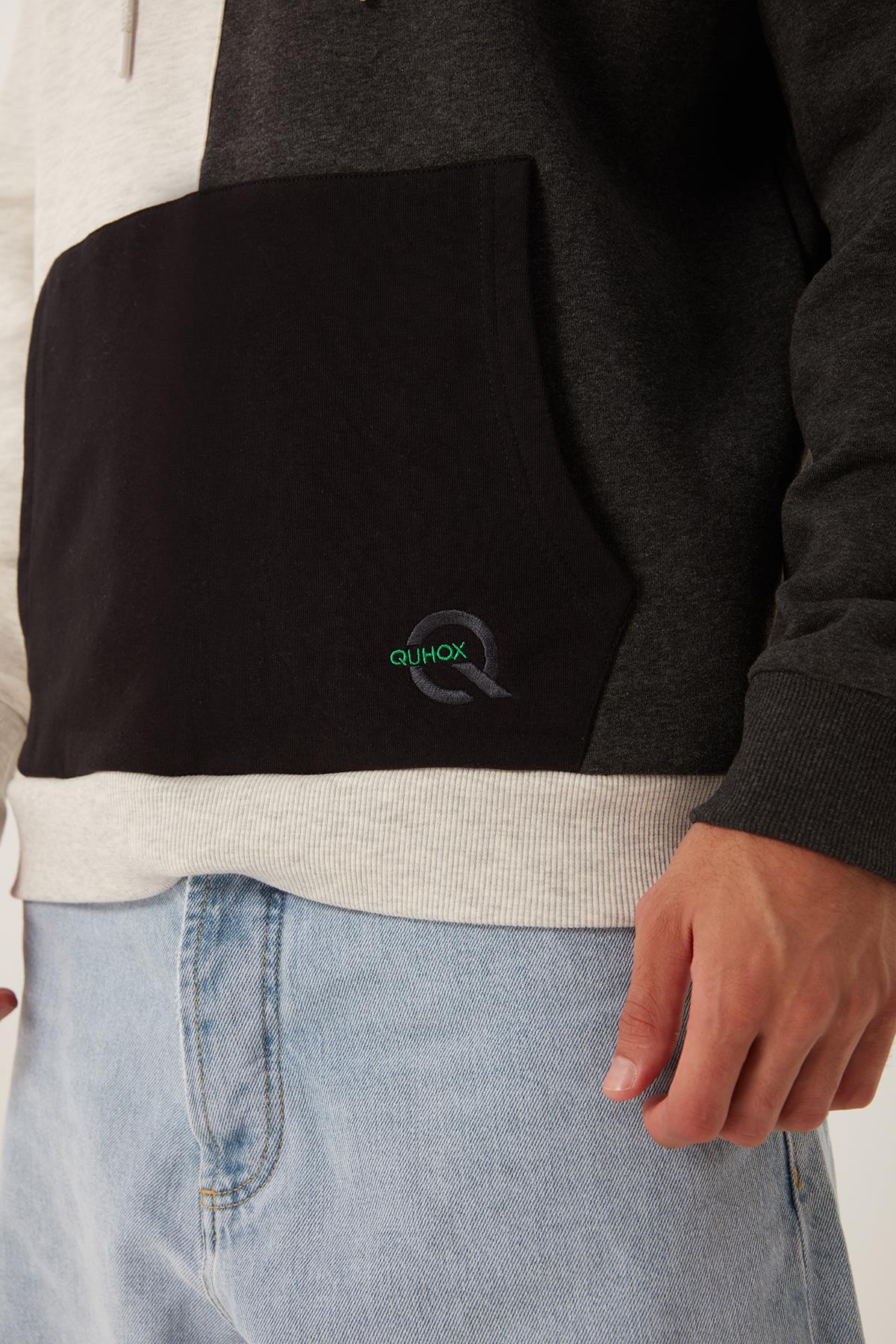Erkek Parçalı 3 İplik Sweatshirt Beyaz