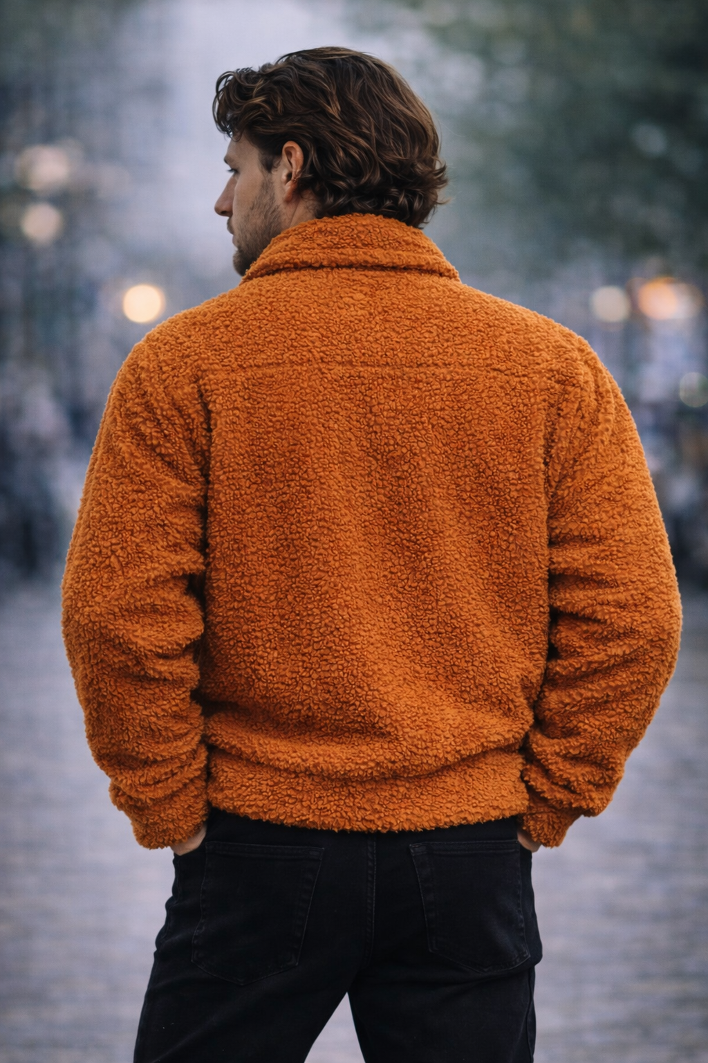 Erkek Peluş Cep Detaylı Çıt Çıt Kapamalı Sherpa Ceket Tarçın