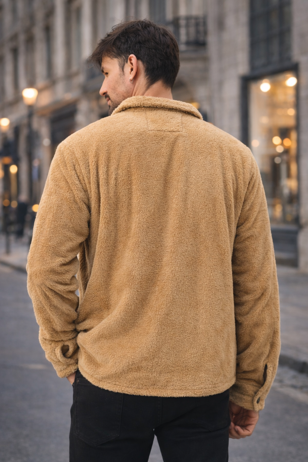 Erkek Peluş Yumuşak Dokulu Sherpa Ceket Camel