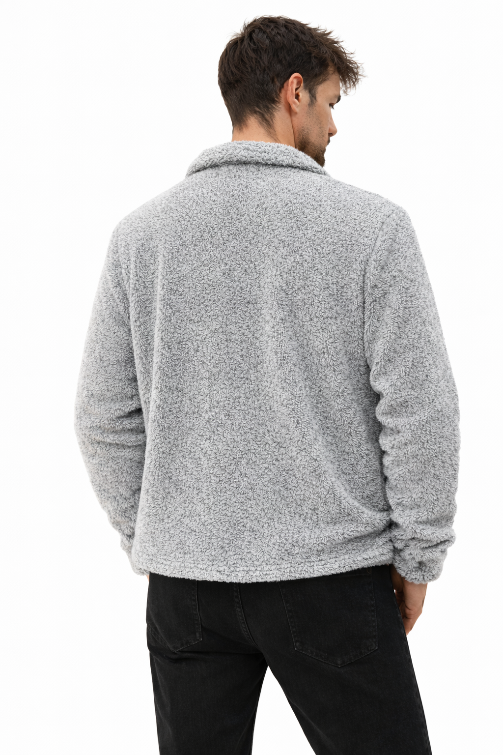 Erkek Peluş Yumuşak Dokulu Sherpa Ceket Gri Melanj