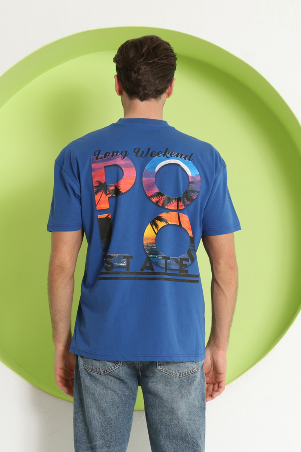 Erkek Polo Baskılı Oversize T-Shirt Saks