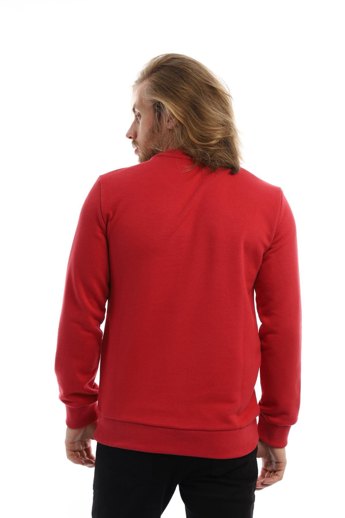 Erkek 3 İplik Pamuklu Baskılı Regular Fit Basic Bisiklet Yaka Kırmızı Sweatshirt Erkek 3 İplik Pamuklu Baskılı Regular Fit Basic Bisiklet Yaka Kırmızı Sweatshirt