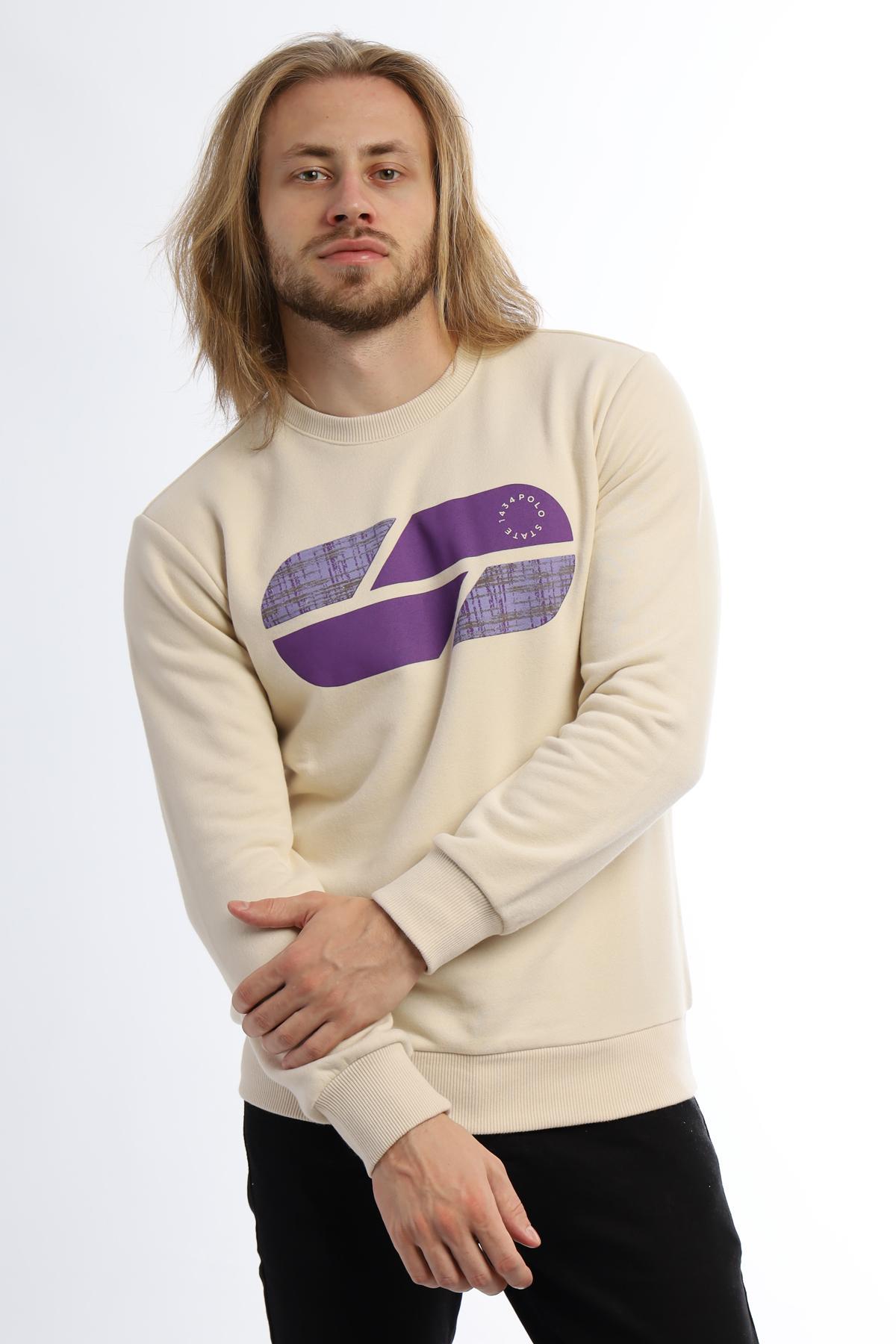Erkek 3 İplik Pamuklu Baskılı Regular Fit Basic Bisiklet Yaka Ekru Sweatshirt Erkek 3 İplik Pamuklu Baskılı Regular Fit Basic Bisiklet Yaka Ekru Sweatshirt