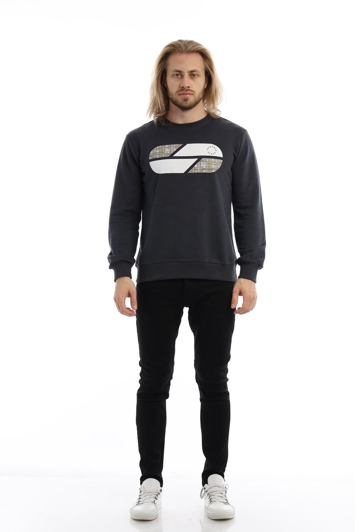 Erkek 3 İplik Pamuklu Baskılı Regular Fit Basic Bisiklet Yaka Füme Sweatshirt Erkek 3 İplik Pamuklu Baskılı Regular Fit Basic Bisiklet Yaka Füme Sweatshirt
