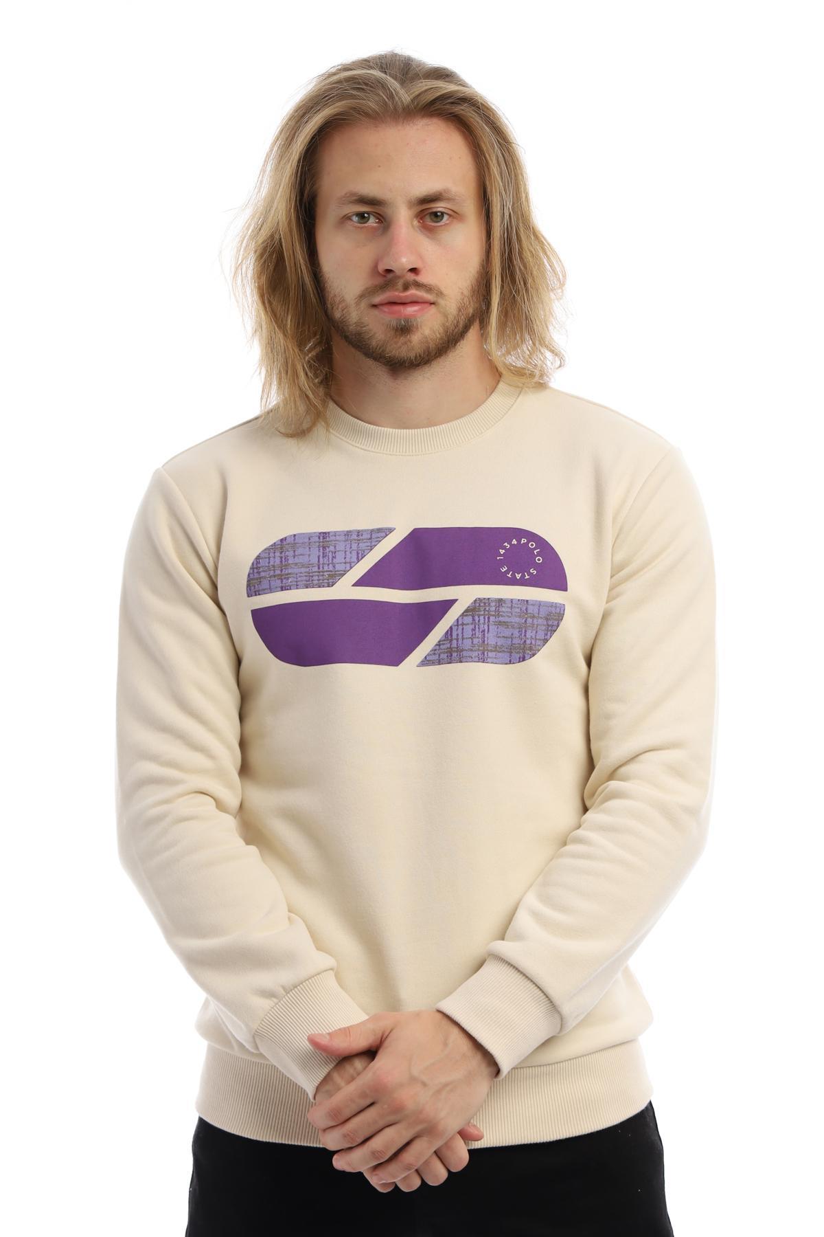 Erkek 3 İplik Pamuklu Baskılı Regular Fit Basic Bisiklet Yaka Ekru Sweatshirt Erkek 3 İplik Pamuklu Baskılı Regular Fit Basic Bisiklet Yaka Ekru Sweatshirt