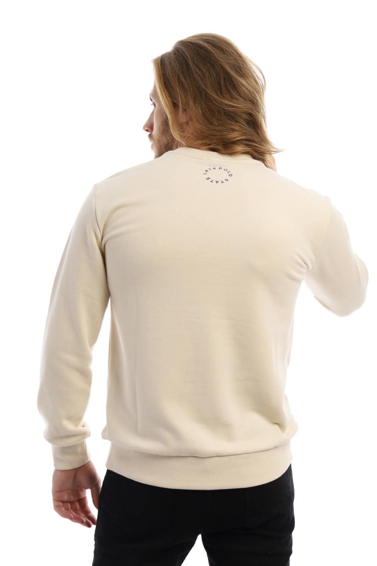 Erkek 3 İplik Pamuklu Baskılı Regular Fit Basic Bisiklet Yaka Ekru Sweatshirt Erkek 3 İplik Pamuklu Baskılı Regular Fit Basic Bisiklet Yaka Ekru Sweatshirt