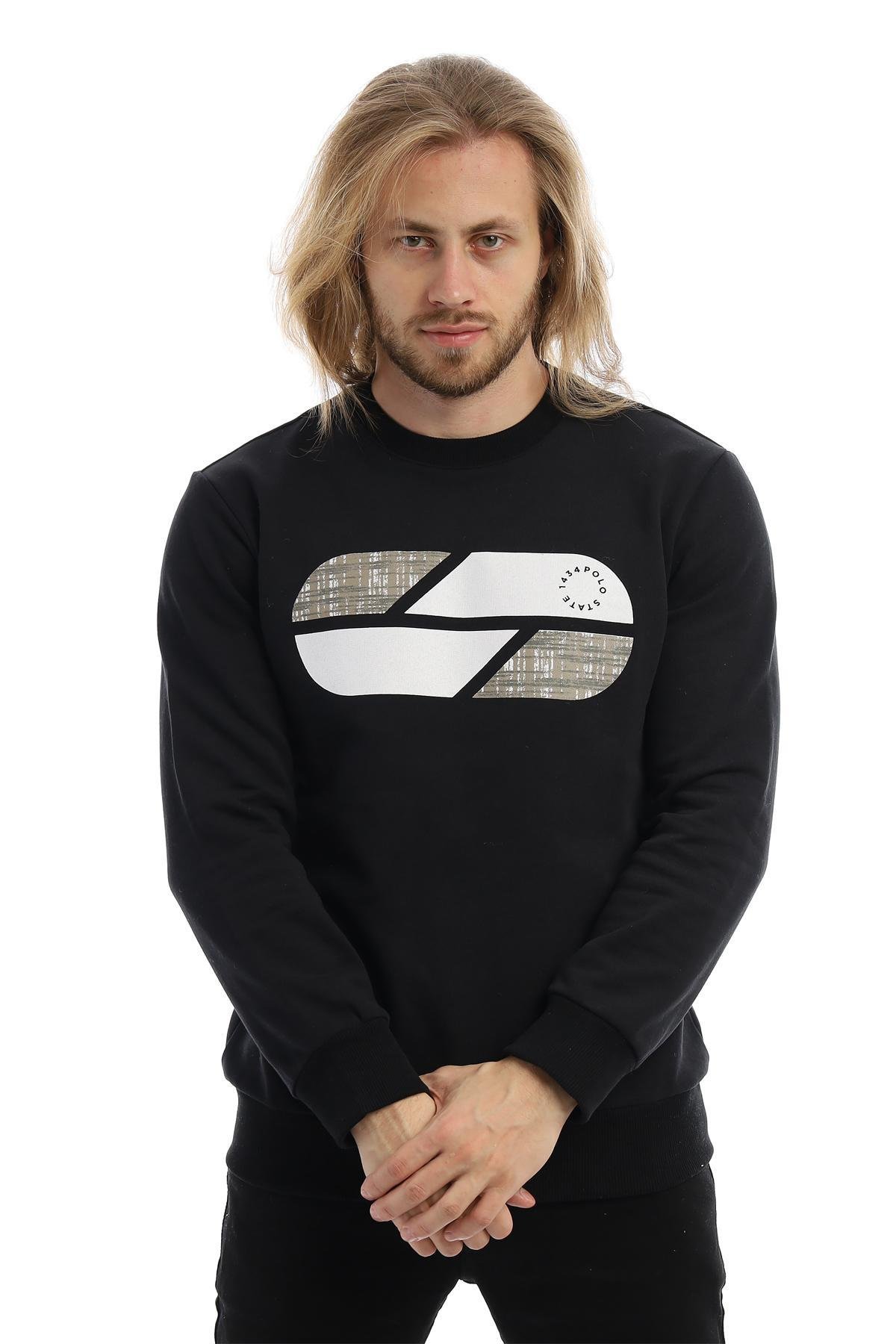 Erkek 3 İplik Pamuklu Baskılı Regular Fit Basic Bisiklet Yaka Siyah Sweatshirt Erkek 3 İplik Pamuklu Baskılı Regular Fit Basic Bisiklet Yaka Siyah Sweatshirt