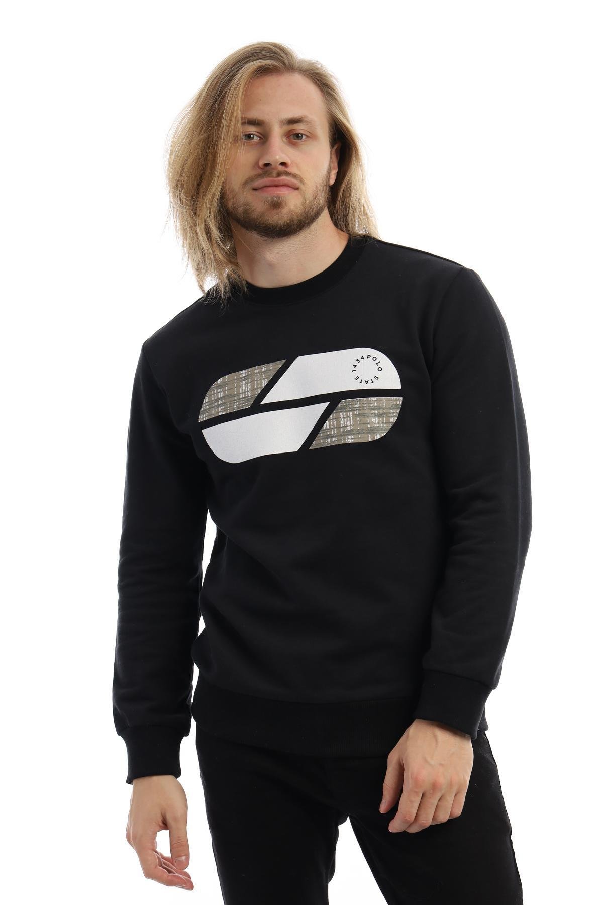 Erkek 3 İplik Pamuklu Baskılı Regular Fit Basic Bisiklet Yaka Siyah Sweatshirt Erkek 3 İplik Pamuklu Baskılı Regular Fit Basic Bisiklet Yaka Siyah Sweatshirt