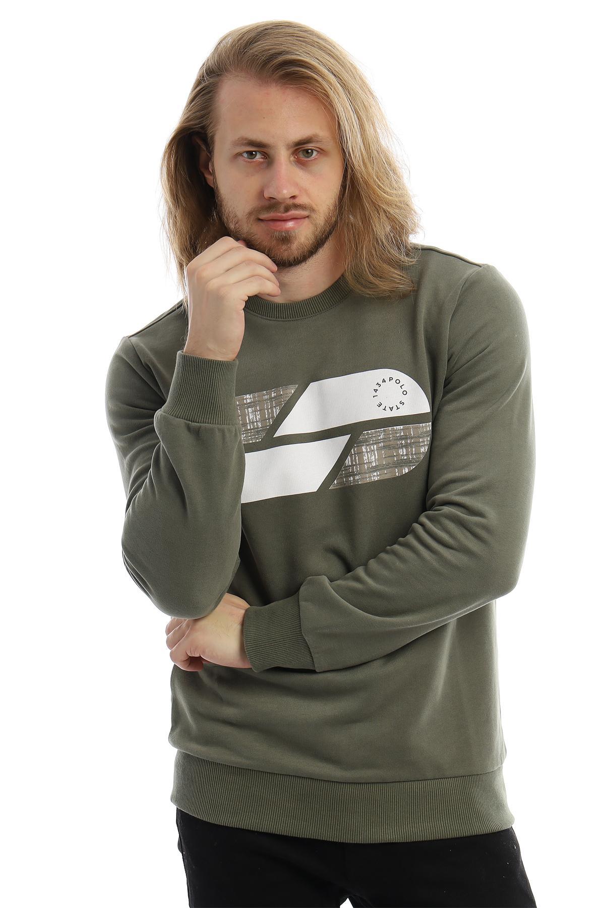 Erkek 3 İplik Pamuklu Baskılı Regular Fit Basic Bisiklet Yaka Yeşil Sweatshirt Erkek 3 İplik Pamuklu Baskılı Regular Fit Basic Bisiklet Yaka Yeşil Sweatshirt