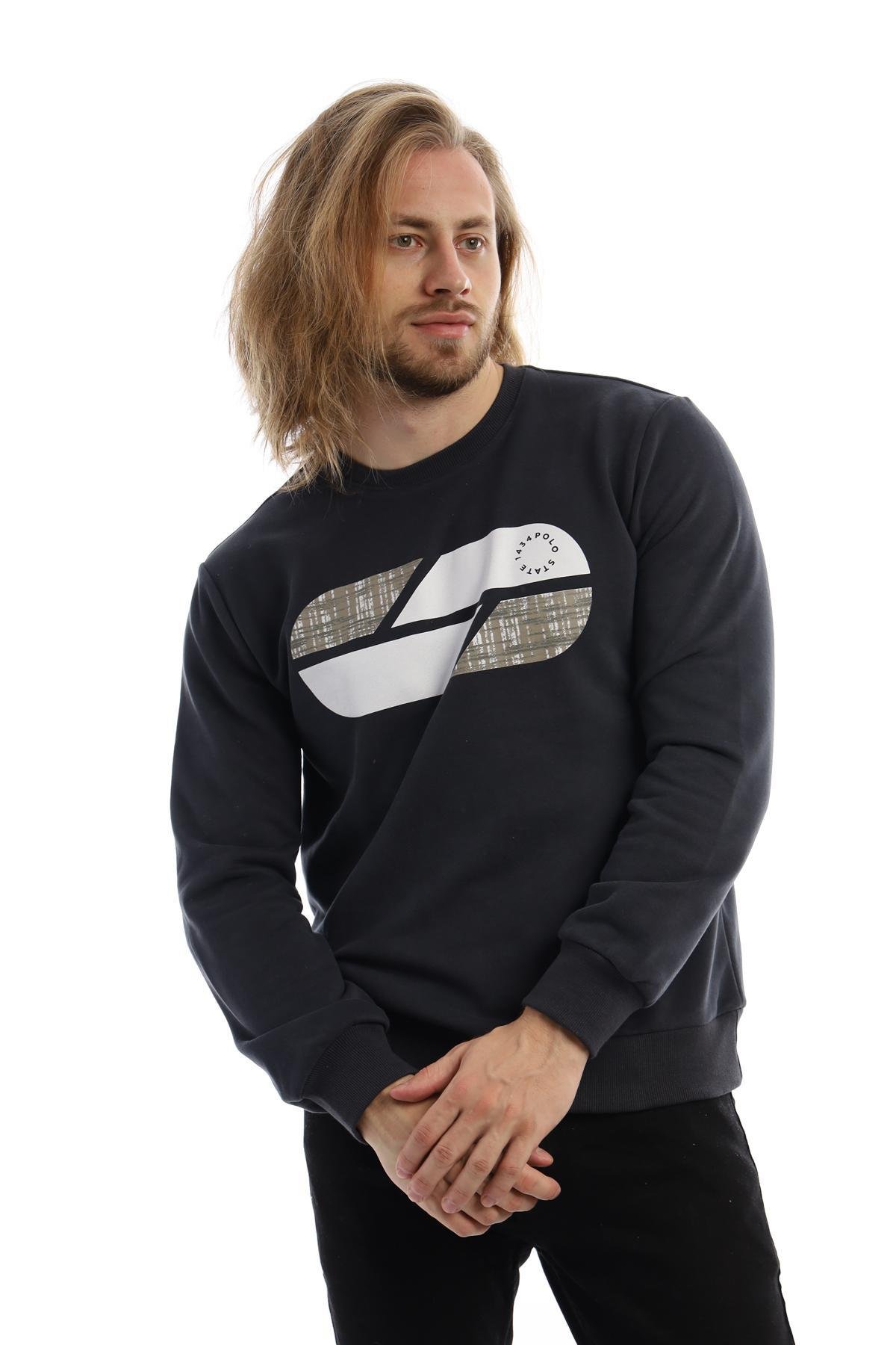 Erkek 3 İplik Pamuklu Baskılı Regular Fit Basic Bisiklet Yaka Füme Sweatshirt Erkek 3 İplik Pamuklu Baskılı Regular Fit Basic Bisiklet Yaka Füme Sweatshirt