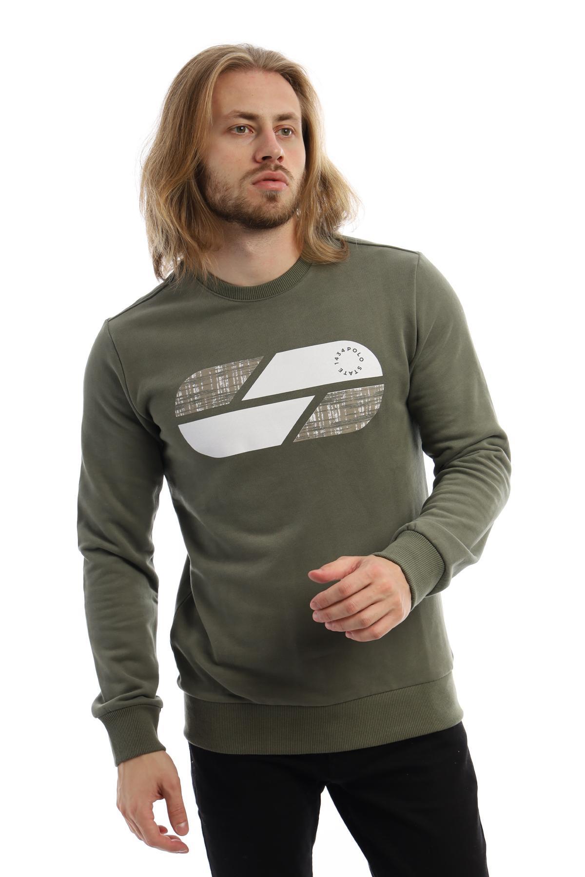 Erkek 3 İplik Pamuklu Baskılı Regular Fit Basic Bisiklet Yaka Yeşil Sweatshirt Erkek 3 İplik Pamuklu Baskılı Regular Fit Basic Bisiklet Yaka Yeşil Sweatshirt