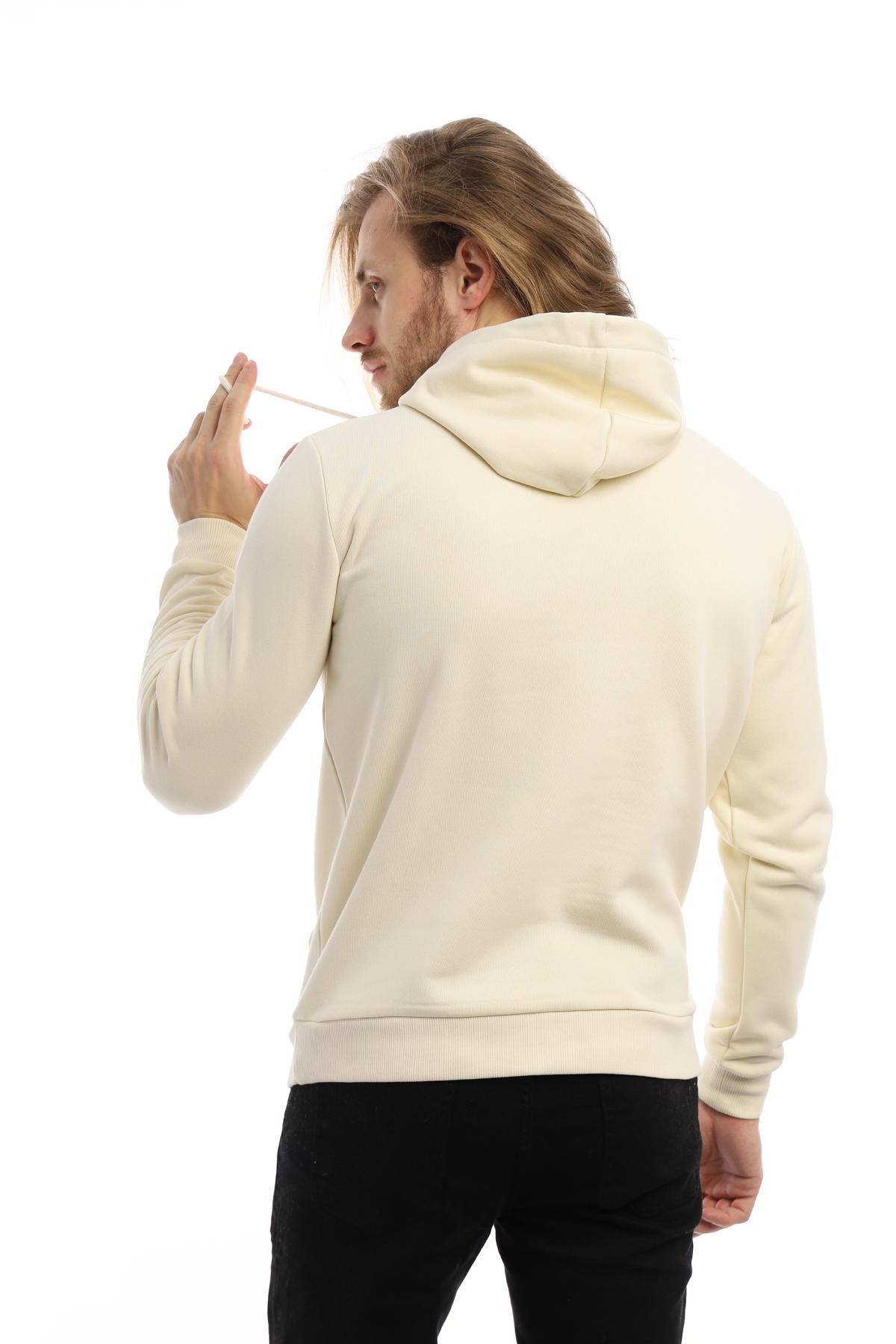Erkek 3 İplik Pamuklu İçi Polarlı Regular Fit Baskılı Kapüşonlu Kanguru Cepli Ekru Sweatshirt Erkek 3 İplik Pamuklu İçi Polarlı Regular Fit Baskılı Kapüşonlu Kanguru Cepli Ekru Sweatshirt