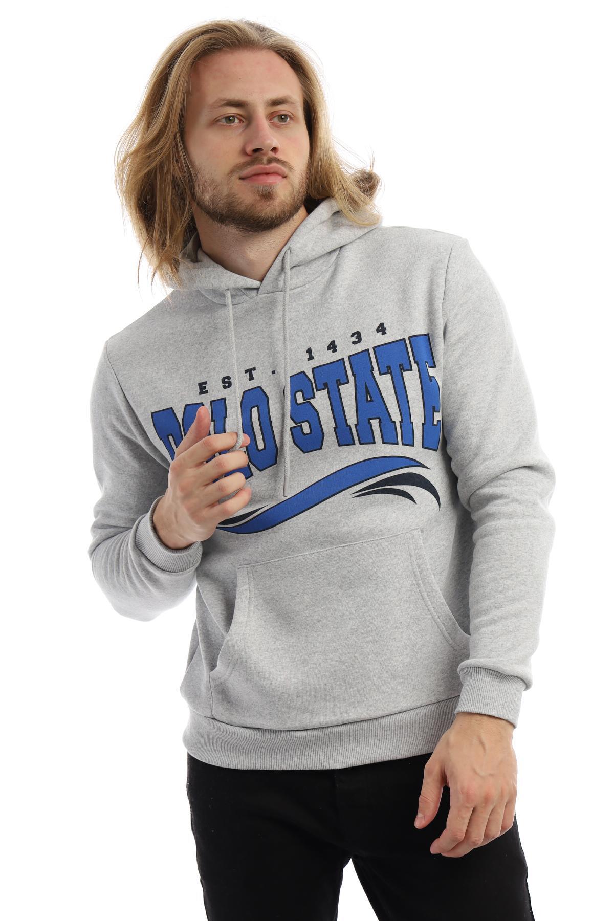 Erkek 3 İplik Pamuklu İçi Polarlı Regular Fit Baskılı Kapüşonlu Kanguru Cepli Gri Sweatshirt Erkek 3 İplik Pamuklu İçi Polarlı Regular Fit Baskılı Kapüşonlu Kanguru Cepli Gri Sweatshirt