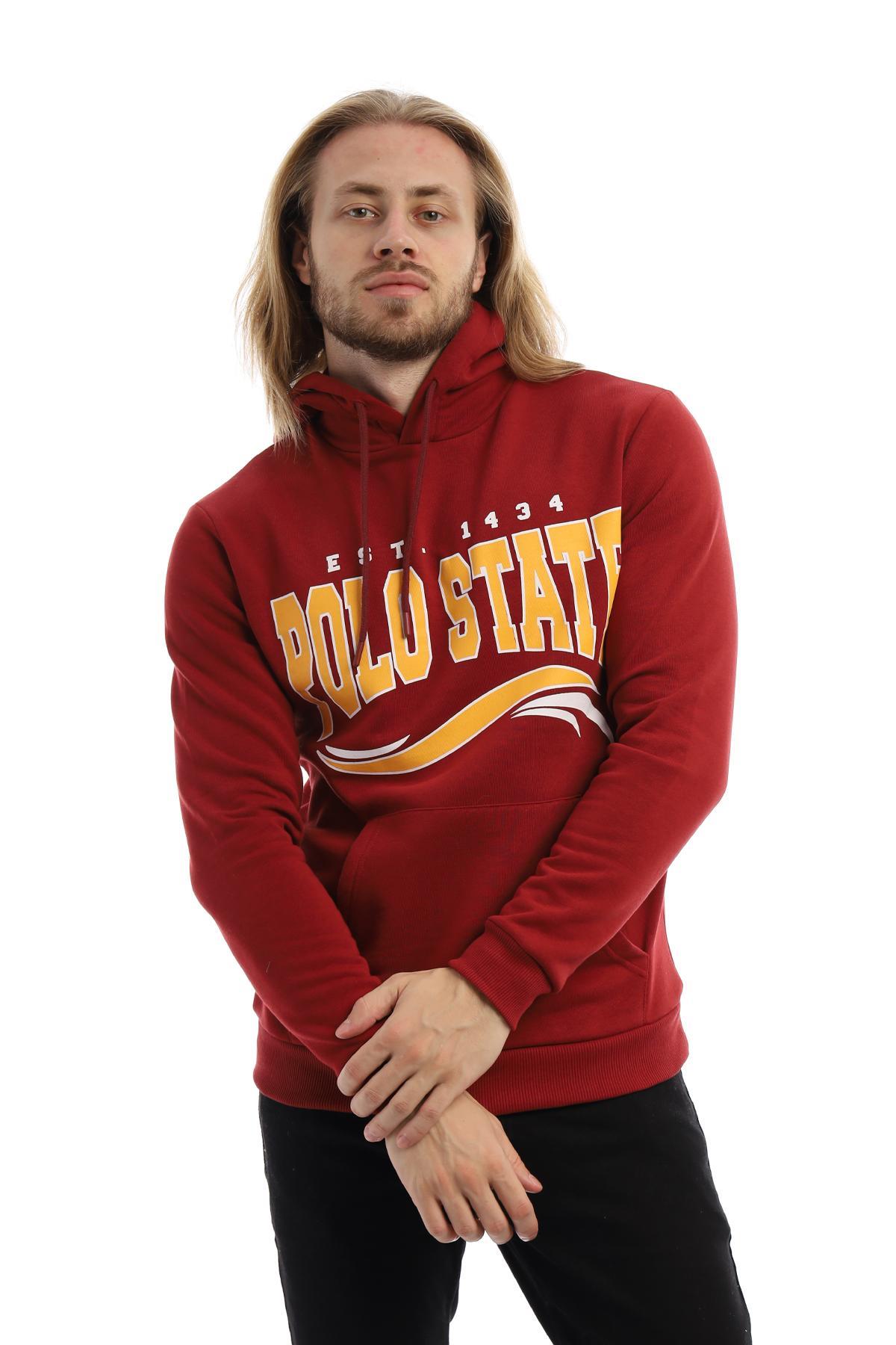 Erkek 3 İplik Pamuklu İçi Polarlı Regular Fit Baskılı Kapüşonlu Kanguru Cepli Bordo Sweatshirt Erkek 3 İplik Pamuklu İçi Polarlı Regular Fit Baskılı Kapüşonlu Kanguru Cepli Bordo Sweatshirt