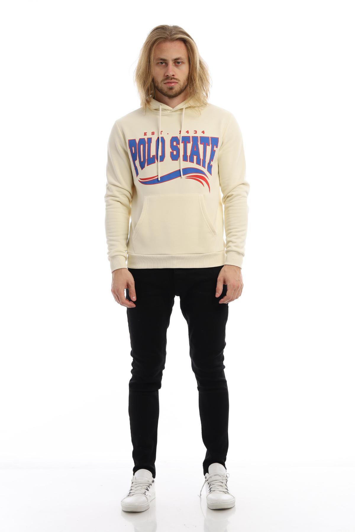 Erkek 3 İplik Pamuklu İçi Polarlı Regular Fit Baskılı Kapüşonlu Kanguru Cepli Ekru Sweatshirt Erkek 3 İplik Pamuklu İçi Polarlı Regular Fit Baskılı Kapüşonlu Kanguru Cepli Ekru Sweatshirt