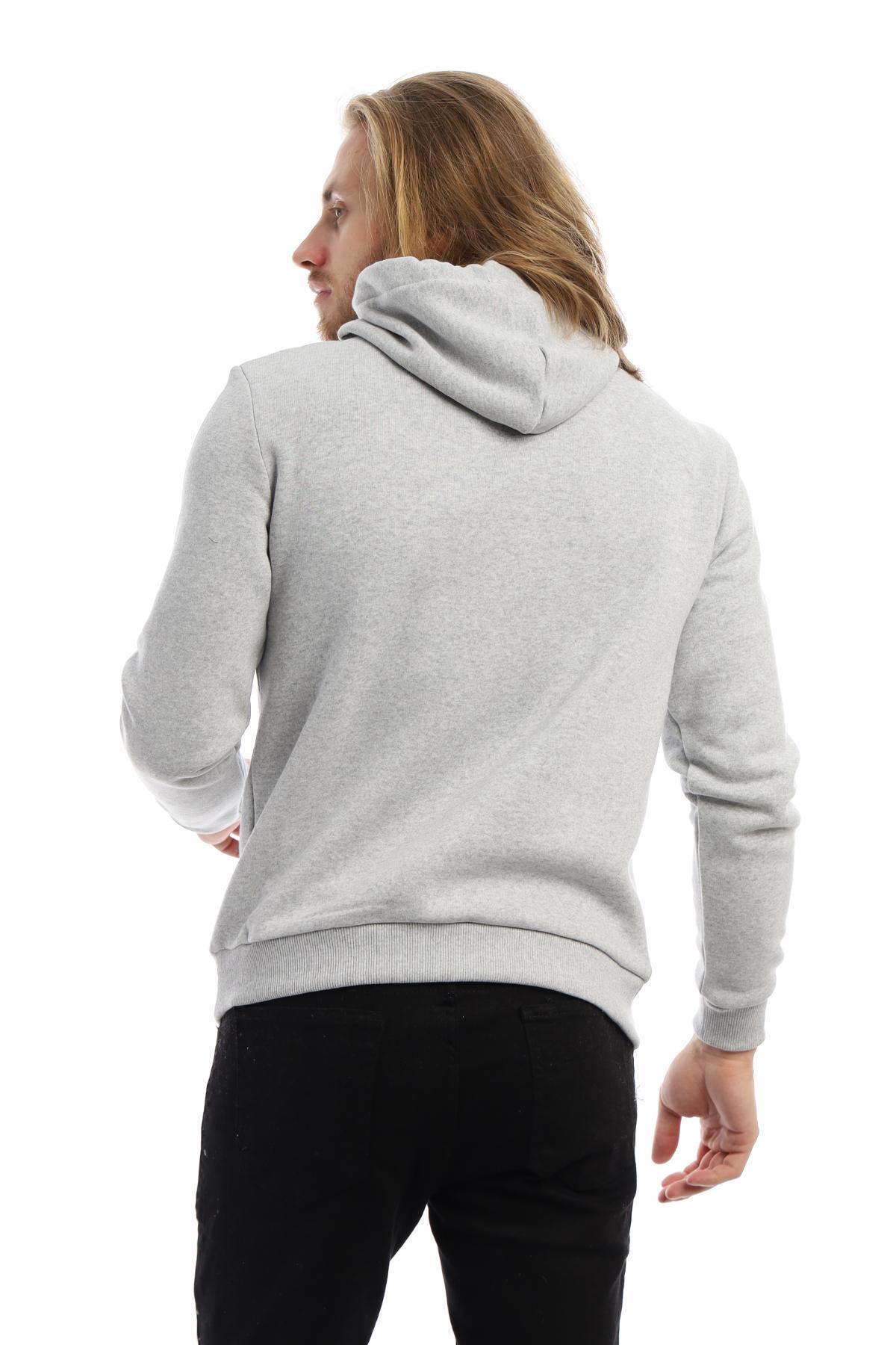 Erkek 3 İplik Pamuklu İçi Polarlı Regular Fit Baskılı Kapüşonlu Kanguru Cepli Gri Sweatshirt Erkek 3 İplik Pamuklu İçi Polarlı Regular Fit Baskılı Kapüşonlu Kanguru Cepli Gri Sweatshirt